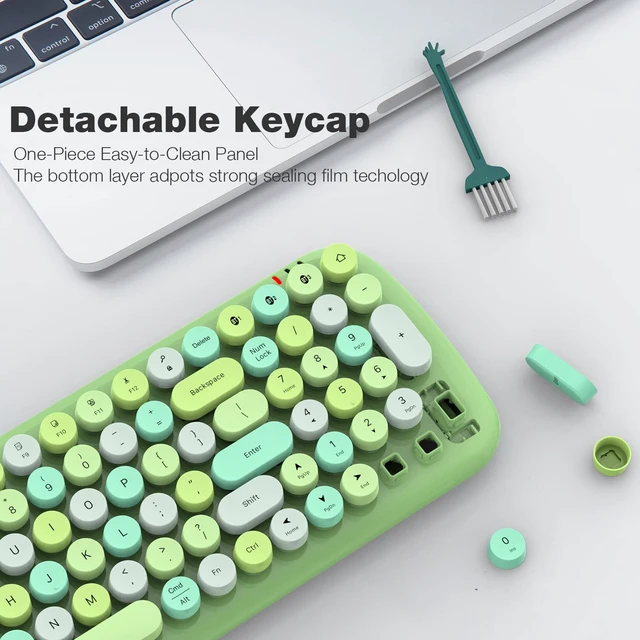 Alt view image 6 of 6 - MOFII Wireless Bluetooth Keyboard for Mac, iPad, iPhone, PC, Laptop & Android, Connect up to 3 Devices Simultaneously, Portable 100-Key Typewriter Retro Round Keycaps Keyboard Green