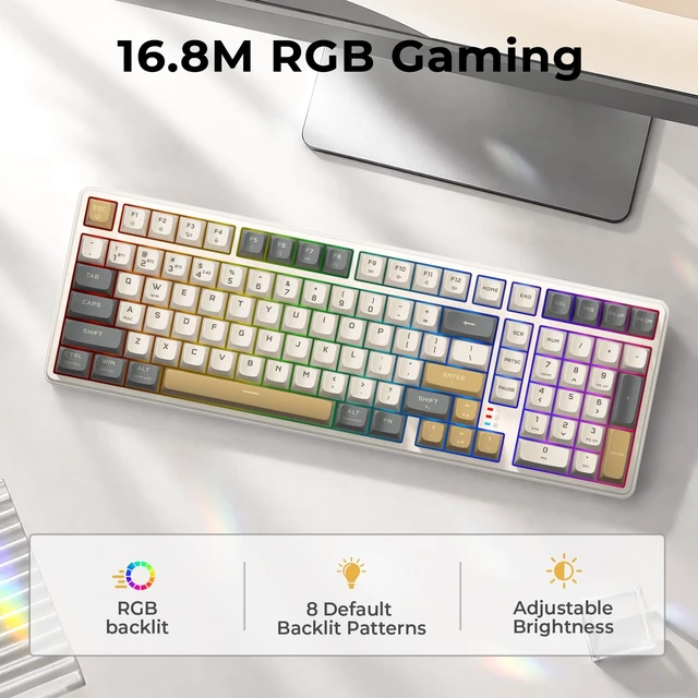 Alt view image 4 of 7 - Redragon K528 Wireless Gaming Keyboard Bluetooth Computer Keyboards Creamy Cute with Number Pad RGB Backlit Tri-Mode BT/2.4GHz/USB-C, 4000mAh Battery for Win/MAC- Dusty Olive