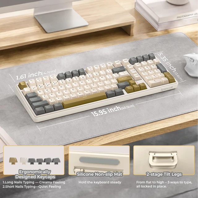 Alt view image 5 of 7 - Redragon K528 Wireless Gaming Keyboard Bluetooth Computer Keyboards Creamy Cute with Number Pad RGB Backlit Tri-Mode BT/2.4GHz/USB-C, 4000mAh Battery for Win/MAC- Dusty Olive