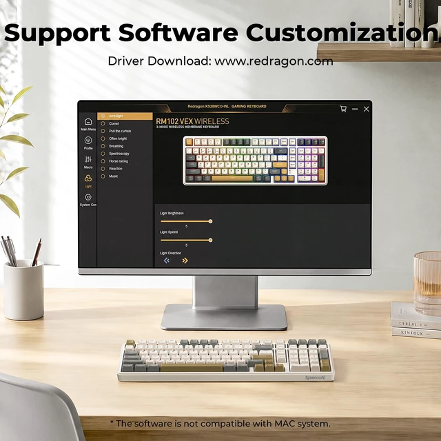 Alt view image 7 of 7 - Redragon K528 Wireless Gaming Keyboard Bluetooth Computer Keyboards Creamy Cute with Number Pad RGB Backlit Tri-Mode BT/2.4GHz/USB-C, 4000mAh Battery for Win/MAC- Dusty Olive