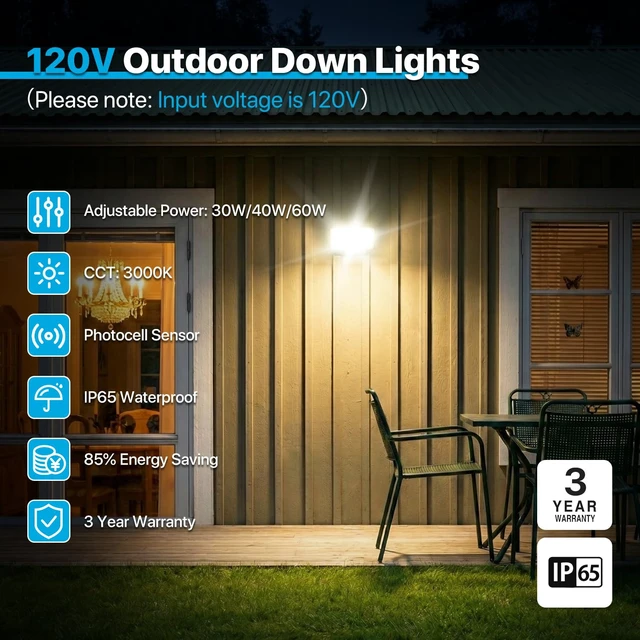 Alt view image 2 of 7 - LED Wall Pack Light - 30W/40W/60W - 3000K Porch Light Not Disturbing Neighbors - Full Cut Off Down Lights Outdoor - Dusk to Dawn Security Lights for House Garage Entryway Patio Driveway