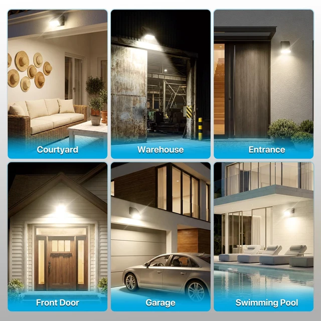 Alt view image 7 of 7 - LED Wall Pack Light - 30W/40W/60W - 3000K Porch Light Not Disturbing Neighbors - Full Cut Off Down Lights Outdoor - Dusk to Dawn Security Lights for House Garage Entryway Patio Driveway