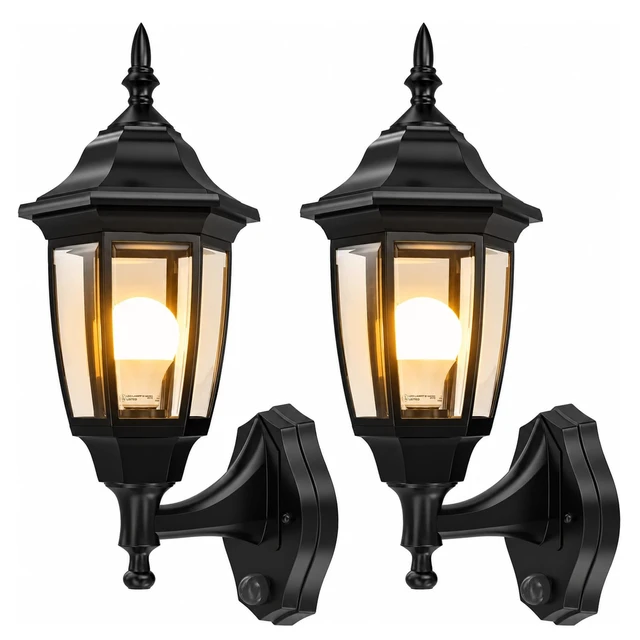 Main image of EMART Dusk to Dawn Plastic Outdoor Wall Light Fixtures(2 Pack, Black) | Include Bulbs, Waterproof and Anti-Corrosion, Wall Mount Porch Sconces for Outside, Garage, Front Door, House, Patio