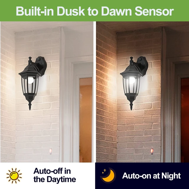Alt view image 3 of 7 - EMART Dusk to Dawn Plastic Outdoor Wall Light Fixtures(2 Pack, Black) | Include Bulbs, Waterproof and Anti-Corrosion, Wall Mount Porch Sconces for Outside, Garage, Front Door, House, Patio
