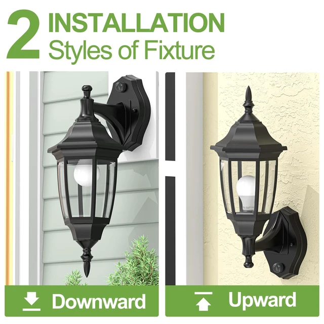 Alt view image 4 of 7 - EMART Dusk to Dawn Plastic Outdoor Wall Light Fixtures(2 Pack, Black) | Include Bulbs, Waterproof and Anti-Corrosion, Wall Mount Porch Sconces for Outside, Garage, Front Door, House, Patio