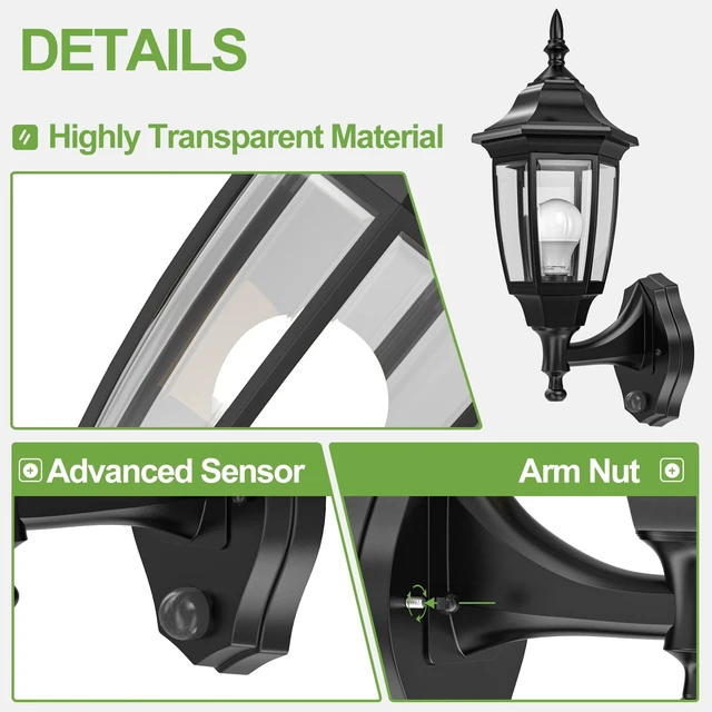 Alt view image 6 of 7 - EMART Dusk to Dawn Plastic Outdoor Wall Light Fixtures(2 Pack, Black) | Include Bulbs, Waterproof and Anti-Corrosion, Wall Mount Porch Sconces for Outside, Garage, Front Door, House, Patio