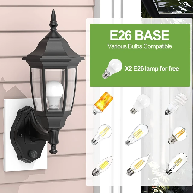 Alt view image 5 of 7 - EMART Dusk to Dawn Plastic Outdoor Wall Light Fixtures(2 Pack, Black) | Include Bulbs, Waterproof and Anti-Corrosion, Wall Mount Porch Sconces for Outside, Garage, Front Door, House, Patio