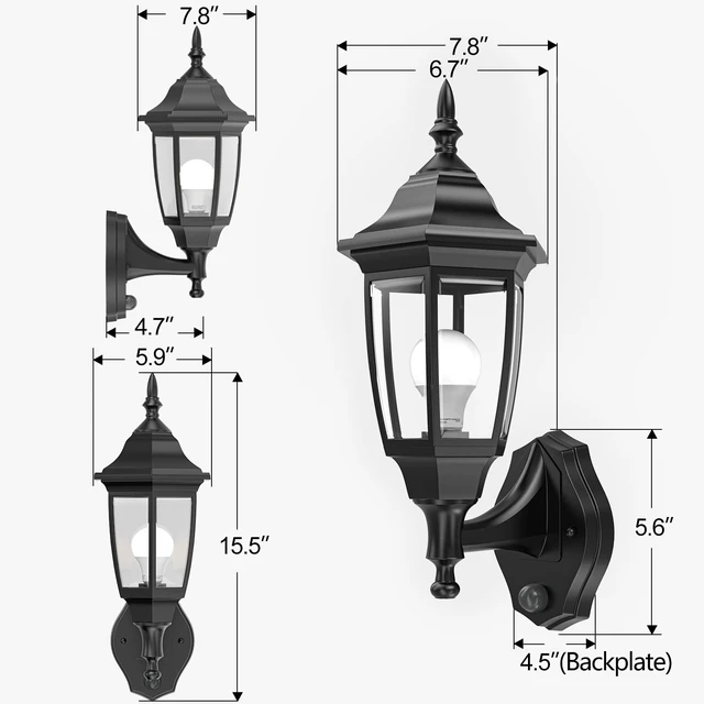 Alt view image 7 of 7 - EMART Dusk to Dawn Plastic Outdoor Wall Light Fixtures(2 Pack, Black) | Include Bulbs, Waterproof and Anti-Corrosion, Wall Mount Porch Sconces for Outside, Garage, Front Door, House, Patio
