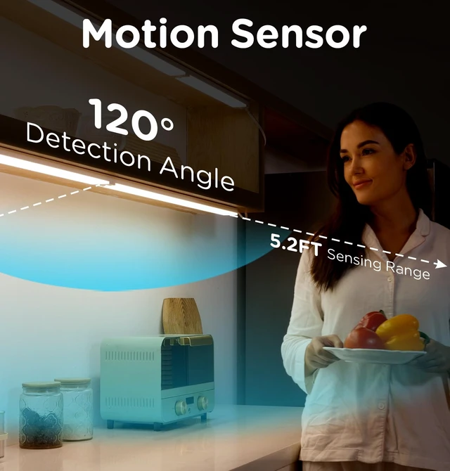Alt view image 3 of 7 - Mscals Under Cabinet Lighting Plug in, AC120V 3CCT 3000/4000/5000K Motion Sensor Light Indoor with Timer, Super Bright Linkable LED Counter Light for Kitchen, Closet, White 36 Inch, 1Pack