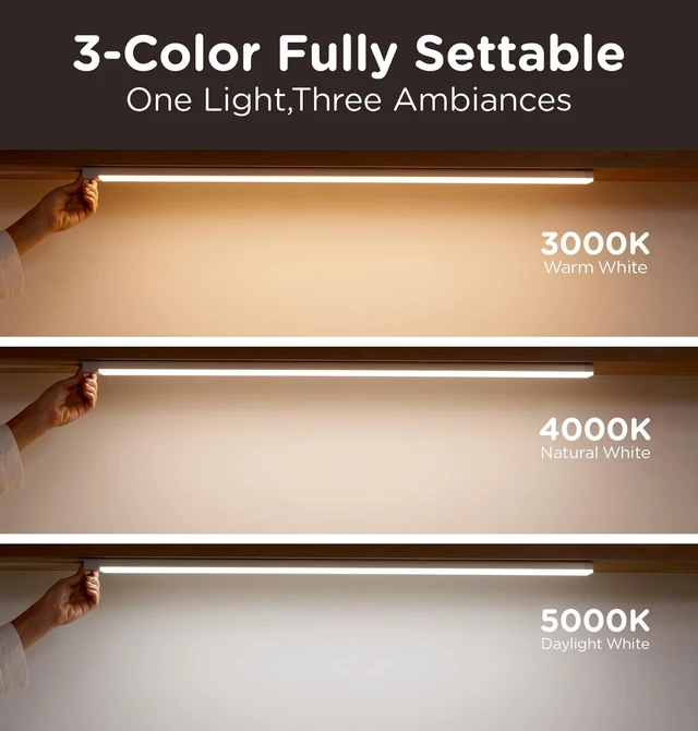 Alt view image 5 of 7 - Mscals Under Cabinet Lighting Plug in, AC120V 3CCT 3000/4000/5000K Motion Sensor Light Indoor with Timer, Super Bright Linkable LED Counter Light for Kitchen, Closet, White 36 Inch, 1Pack