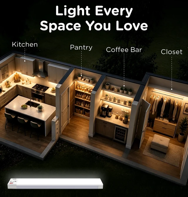 Alt view image 6 of 7 - Mscals Under Cabinet Lighting Plug in, AC120V 3CCT 3000/4000/5000K Motion Sensor Light Indoor with Timer, Super Bright Linkable LED Counter Light for Kitchen, Closet, White 36 Inch, 1Pack