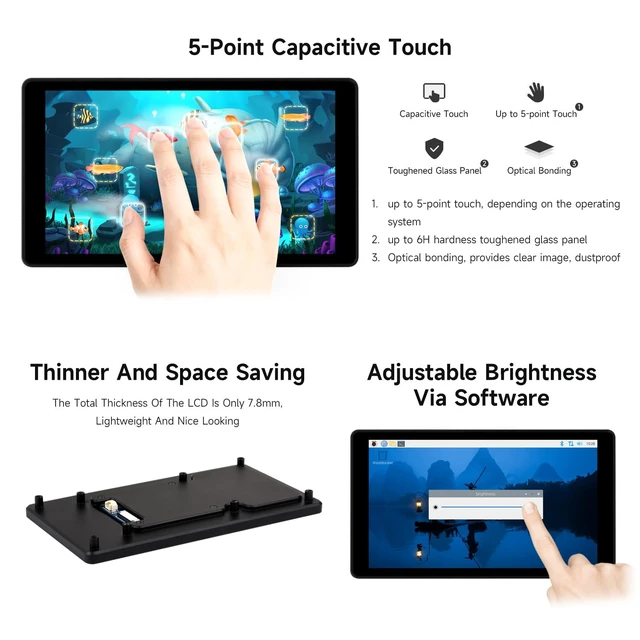 Alt view image 6 of 7 - Waveshare 5inch DSI Capacitive Touch Display, Compatible with Raspberry Pi 5/4B/3B+/3A+, 720 × 1280, IPS, Optical Bonding Toughened Glass Panel, DSI Interface, 5-Point Touch, Aluminum Alloy Case