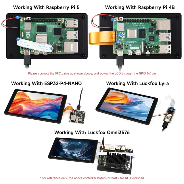 Alt view image 5 of 7 - Waveshare 5inch DSI Capacitive Touch Display, Compatible with Raspberry Pi 5/4B/3B+/3A+, 720 × 1280, IPS, Optical Bonding Toughened Glass Panel, DSI Interface, 5-Point Touch, Aluminum Alloy Case