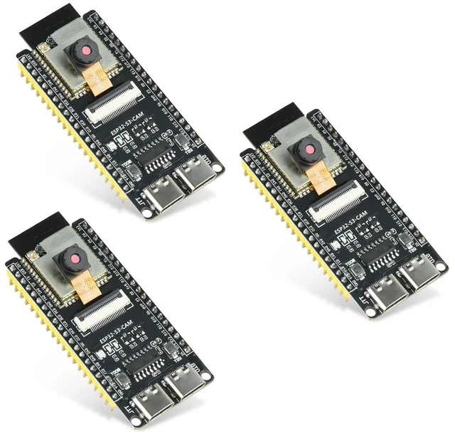 Main image of 3Pcs ESP32-S3-CAM Development Board with OV3660 Camera, ESP32-S3-WROOM N16R8 Module with Dual Type-C Interface Support Wi-Fi and Bluetooth MCU Microcontroller for IoT, DIY and AI Project