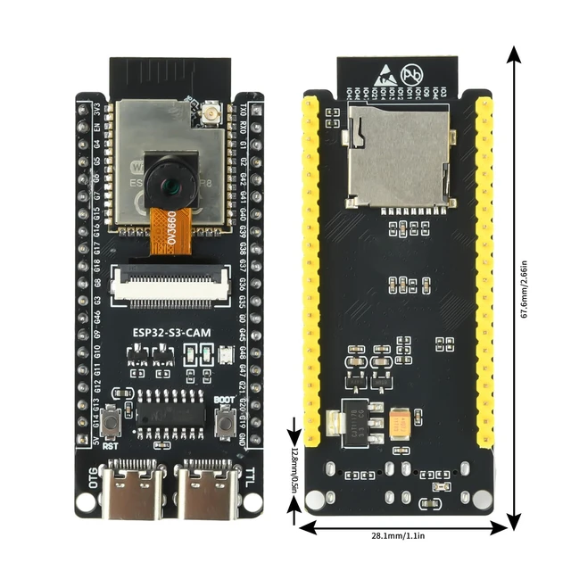 Alt view image 2 of 6 - 3Pcs ESP32-S3-CAM Development Board with OV3660 Camera, ESP32-S3-WROOM N16R8 Module with Dual Type-C Interface Support Wi-Fi and Bluetooth MCU Microcontroller for IoT, DIY and AI Project