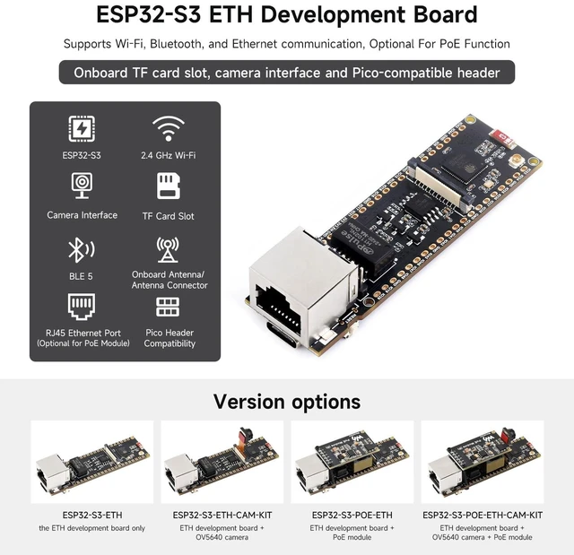 Alt view image 3 of 7 - ESP32-S3 ETH Development Board, 10/100Mbps RJ45 Ethernet Port, Wi-Fi & BT Support, 240MHz Dual Core Processor, Onboard Type-C Port and TF Card Slot, PoE Module