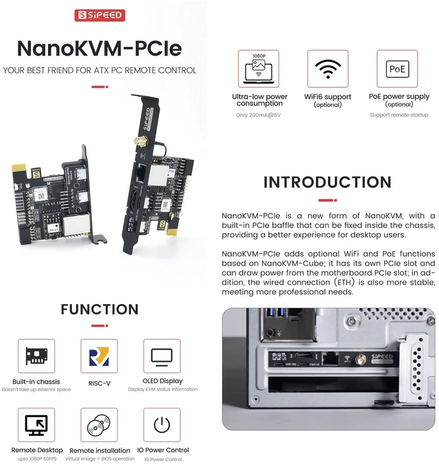 Alt view image 3 of 7 - Sipeed NanoKVM-PCIe IP-KVM Remote Control Operations Maintenance Server, DDR3 RISC-V Linux Development Board, 1TOPS NPU 1GHz SG2002 RISC-V CPU, HDMI USB 100M Network Port (NanoKVM-PCIe ETH)