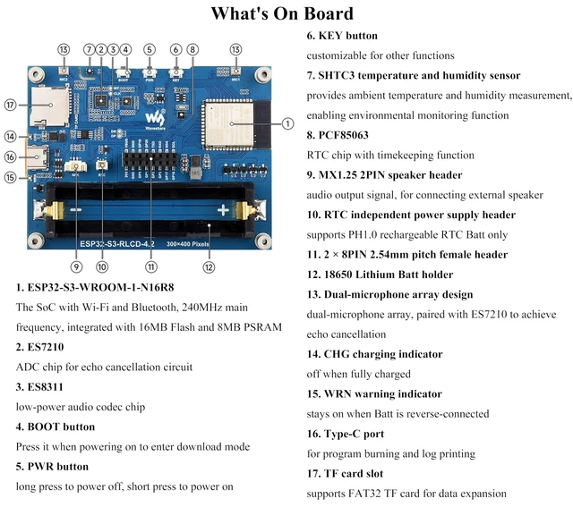 Alt view image 4 of 7 - ESP32-S3 4.2inch RLCD Development Board, 300 x 400, E-Paper-Like Screen, Supports Wi-Fi & BLE Dual-Mode Communication and AI Voice Interaction, Temperature & Humidity Monitoring, DIY