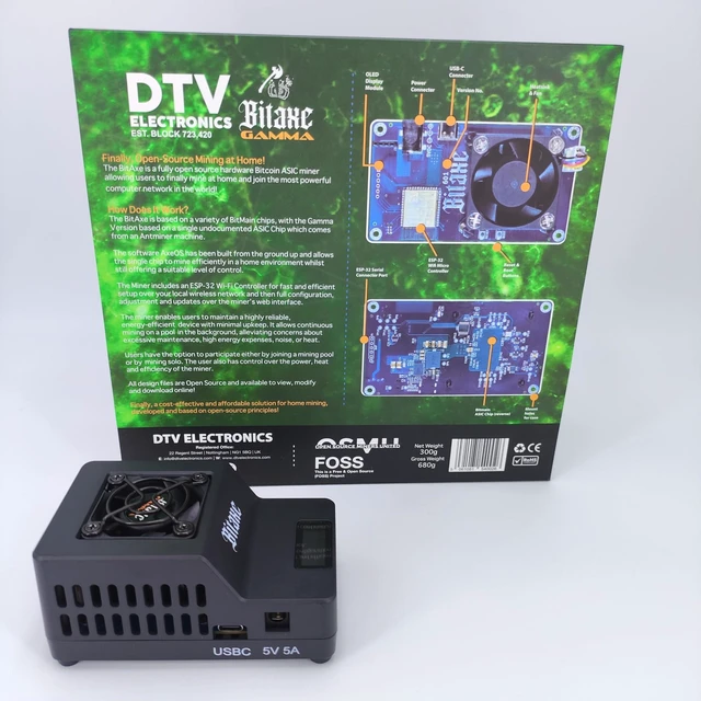 Alt view image 2 of 7 - Bitaxe Gamma 602 1.2TH/s Bitcoin Miner, BM1370, by DTV ELECTRONICS | Open Source BTC ASIC Miner, 18W Low Power, Quiet Solo Mining, Protective Moulded Case, Cooling, Home Use, 100240V PSU