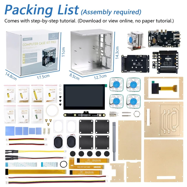 Alt view image 7 of 7 - FREENOVE Raspberry Pi 5 Case Kit Pro, Dual M.2 NVMe SSD Slots, 5 PWM ARGB Fans Light Sync, CPU Tower Cooler, 4.3" Touchscreen, Stereo Speakers, 3.5 mm Audio (SSD NOT Included)