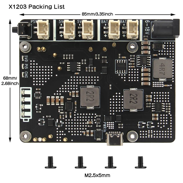 Alt view image 5 of 7 - Geekworm X1203 5V UPS Expansion Board for Raspberry Pi 5, Wide 6-18V Input | Max 5.1V 5A Output, Power Management, Auto Power On, Safe Shutdown, Power Loss Detection, Batteries NOT Included