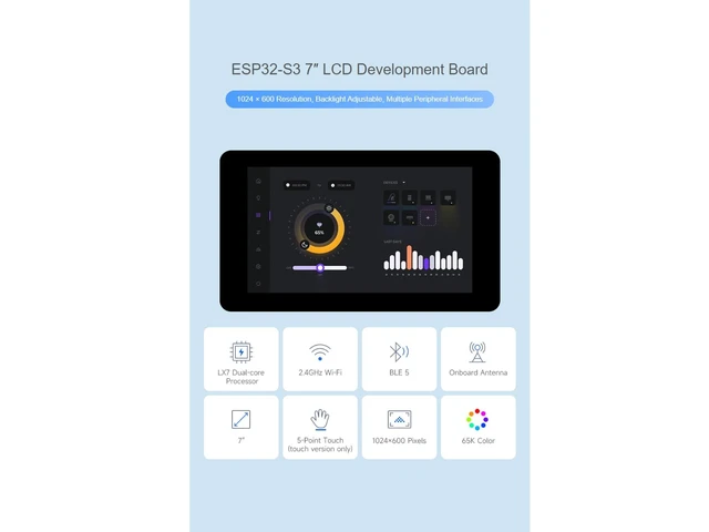 Alt view image 2 of 7 - ESP32-S3 7inch Touch Display Development Board Type B,7IPS LCD Screen | 1024×600 Resolution,65K Color,Supports Wi-Fi and Bluetooth BLE 5,Backlight Adjustable, Multiple Peripheral Interfaces