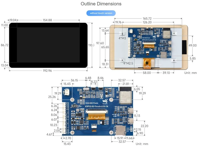 Alt view image 7 of 7 - ESP32-S3 7inch Touch Display Development Board Type B,7IPS LCD Screen | 1024×600 Resolution,65K Color,Supports Wi-Fi and Bluetooth BLE 5,Backlight Adjustable, Multiple Peripheral Interfaces