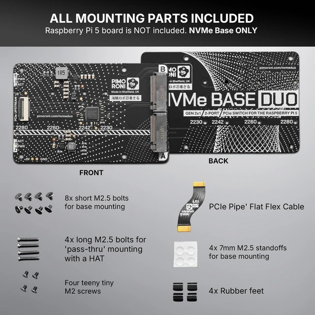 Alt view image 2 of 5 - NVMe Base for Raspberry Pi 5 M.2 HAT PCIe Extension Board (M.2 2230 to 2280 Supported) (0TB (Duo))