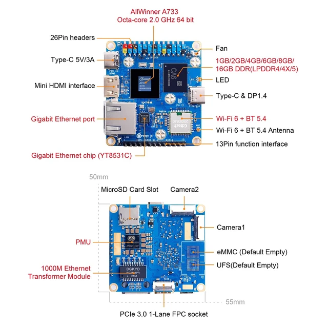 Alt view image 2 of 7 - Orange Pi Zero 4 4GB LPDDR5 Allwinner A733 Octa Core CPU 3 Tops Single Board Computer, 2.0GHz Frequency WiFi 6 & Bluetooth 5.4 (BLE) Onboard Antenna Support 4K Display Run Android Ubuntu