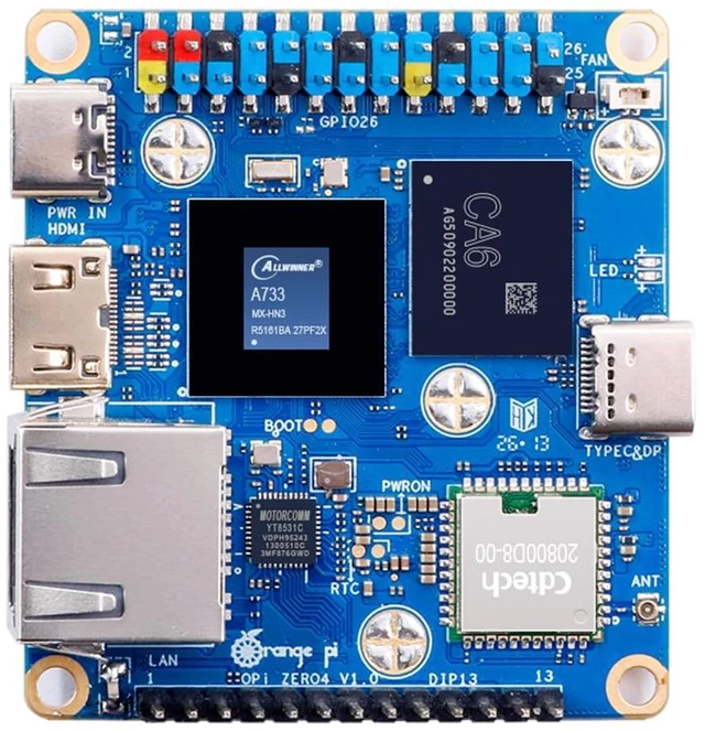 Main image of Orange Pi Zero 4 4GB LPDDR5 Allwinner A733 Octa Core CPU 3 Tops Single Board Computer, 2.0GHz Frequency WiFi 6 & Bluetooth 5.4 (BLE) Onboard Antenna Support 4K Display Run Android Ubuntu