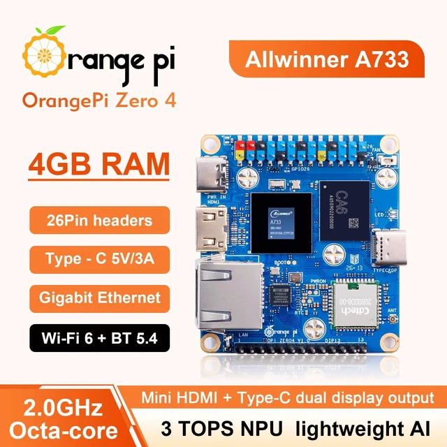 Alt view image 4 of 7 - Orange Pi Zero 4 4GB LPDDR5 Allwinner A733 Octa Core CPU 3 Tops Single Board Computer, 2.0GHz Frequency WiFi 6 & Bluetooth 5.4 (BLE) Onboard Antenna Support 4K Display Run Android Ubuntu