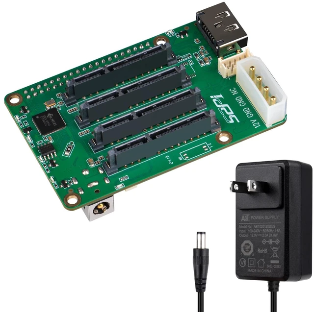 Main image of GeeekPi 5 Bay SATA Storage Expansion Board for Raspberry Pi 5 2GB/4GB/8GB/16GB, with 12V DC Power Supply