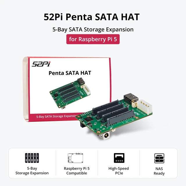 Alt view image 2 of 7 - GeeekPi 5 Bay SATA Storage Expansion Board for Raspberry Pi 5 2GB/4GB/8GB/16GB, with 12V DC Power Supply