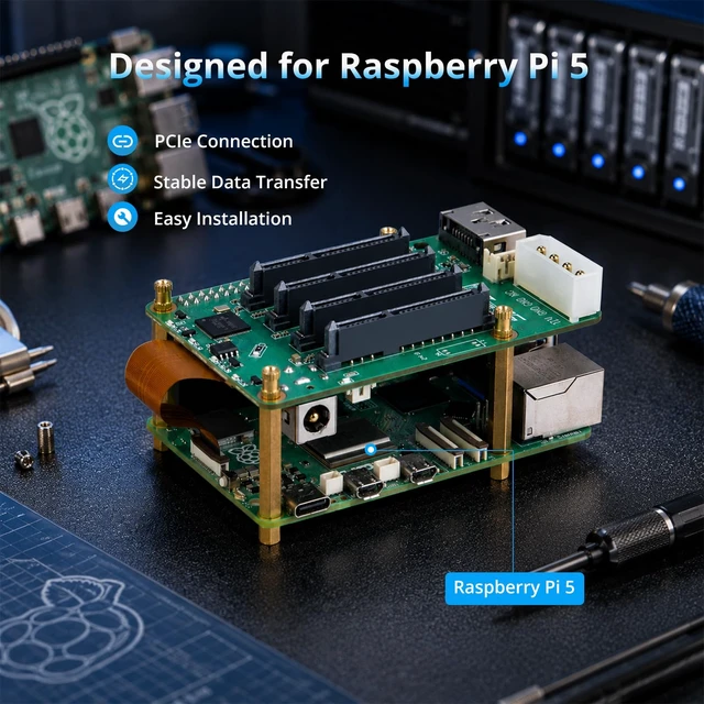 Alt view image 5 of 7 - GeeekPi 5 Bay SATA Storage Expansion Board for Raspberry Pi 5 2GB/4GB/8GB/16GB, with 12V DC Power Supply