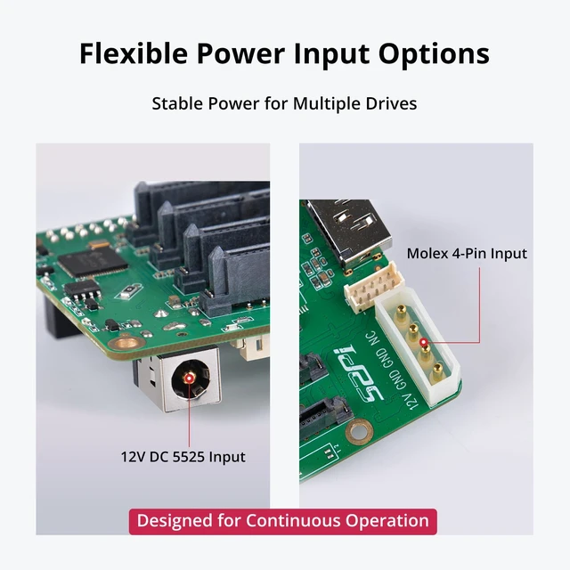 Alt view image 6 of 7 - GeeekPi 5 Bay SATA Storage Expansion Board for Raspberry Pi 5 2GB/4GB/8GB/16GB, with 12V DC Power Supply