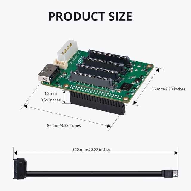 Alt view image 7 of 7 - GeeekPi 5 Bay SATA Storage Expansion Board for Raspberry Pi 5 2GB/4GB/8GB/16GB, with 12V DC Power Supply