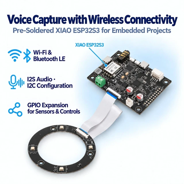 Alt view image 2 of 7 - seeed studio reSpeaker Flex XVF3800 Circular-4 with XIAO ESP32S3 | Pre-Soldered XIAO ESP32S3, 360° 4-Mic Array with AEC, Beamforming and I2S Audio for Robotics and Voice AI