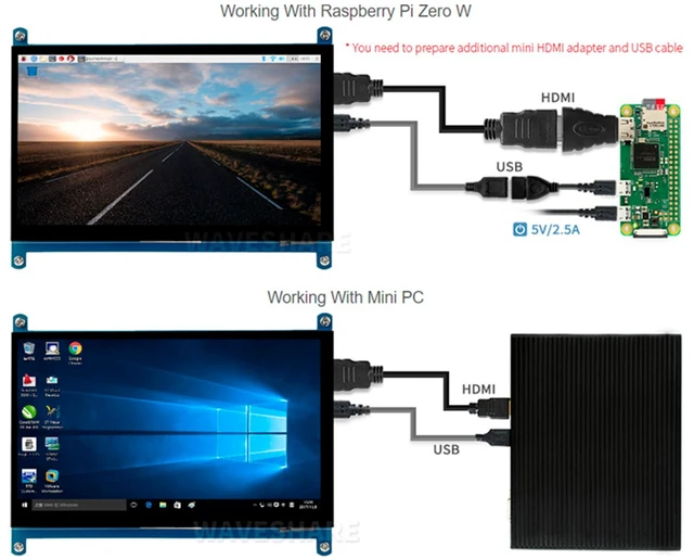 Alt view image 5 of 7 - 7inch HDMI LCD IPS Capacitive Touch Screen, 1024×600 Display Monitor | Compatible with Raspberry Pi 5/4B/3B+/3B/Pi Zero W/Zero 2W/Pico/Pico W/Pico 2/Pico 2WJetson Nano/Win10/8/7,etc.