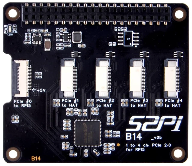 Main image of GeeekPi Quad FPC PCIe HAT for Raspberry Pi 5, B14 HAT 1 to 4 PCIe Interface with 40Pin GPIO Pin Header for Raspberry Pi 5