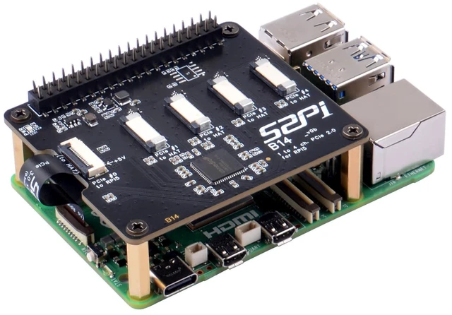 Alt view image 2 of 7 - GeeekPi Quad FPC PCIe HAT for Raspberry Pi 5, B14 HAT 1 to 4 PCIe Interface with 40Pin GPIO Pin Header for Raspberry Pi 5