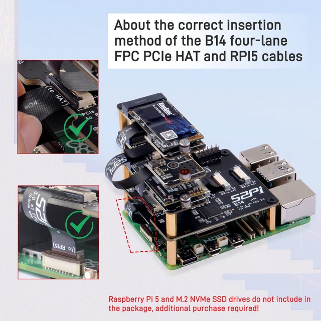 Alt view image 5 of 7 - GeeekPi Quad FPC PCIe HAT for Raspberry Pi 5, B14 HAT 1 to 4 PCIe Interface with 40Pin GPIO Pin Header for Raspberry Pi 5