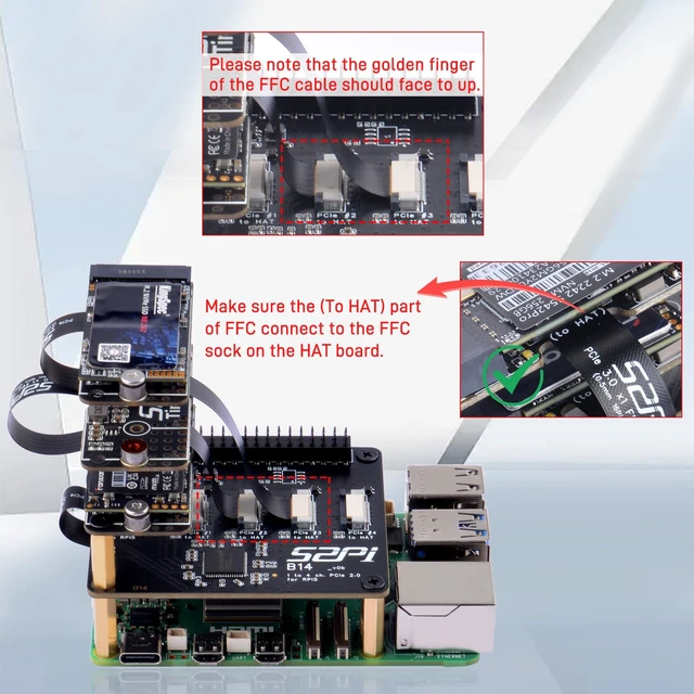 Alt view image 6 of 7 - GeeekPi Quad FPC PCIe HAT for Raspberry Pi 5, B14 HAT 1 to 4 PCIe Interface with 40Pin GPIO Pin Header for Raspberry Pi 5