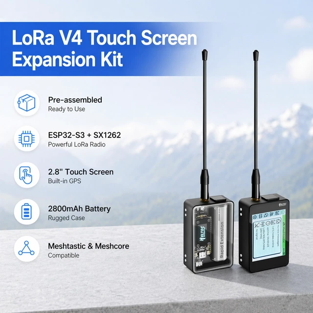Alt view image 3 of 7 - Meshtastic LoRa V4 Development Board with Touch Screen | Touch Screen, ESP32-S3 SX1262 LoRa Module, GPS + 2800 mAh Battery with 915 MHz Antenna,Support WiFi Bluetooth for Meshtastic