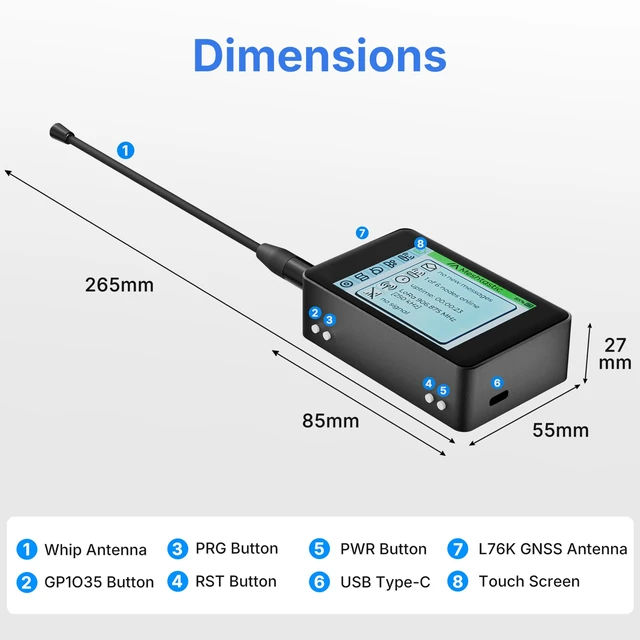 Alt view image 6 of 7 - Meshtastic LoRa V4 Development Board with Touch Screen | Touch Screen, ESP32-S3 SX1262 LoRa Module, GPS + 2800 mAh Battery with 915 MHz Antenna,Support WiFi Bluetooth for Meshtastic