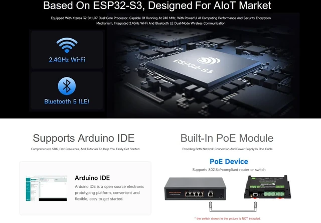 Alt view image 4 of 7 - waveshare ESP32-S3 8-Ch Digital Input & Output Controller, Dual-core Processor, Built-in PoE Module, Support WiFi/Bluetooth / RS485 / CAN/ETH Port, etc. Multiple Isolation Protection Circuits