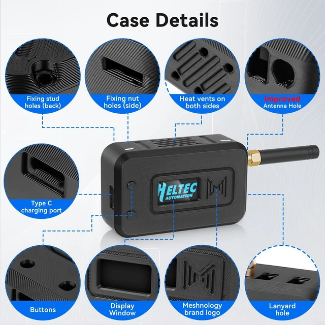 Alt view image 4 of 7 - Meshnology 2 Set ESP32 Lo Ra V3 Module Board with 915 MHz Antenna + 3000mAh Battery + Case - WiFi Blue Tooth SX1262 CP2102 0.96 OLED Display Type C for Ar duino Mesh Tastic IoT (N35, Black)