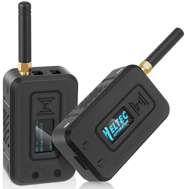 Main image of Meshnology 2 Set ESP32 Lo Ra V3 Module Board with 915 MHz Antenna + 3000mAh Battery + Case - WiFi Blue Tooth SX1262 CP2102 0.96 OLED Display Type C for Ar duino Mesh Tastic IoT (N35, Black)
