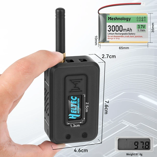 Alt view image 3 of 7 - Meshnology 2 Set ESP32 Lo Ra V3 Module Board with 915 MHz Antenna + 3000mAh Battery + Case - WiFi Blue Tooth SX1262 CP2102 0.96 OLED Display Type C for Ar duino Mesh Tastic IoT (N35, Black)