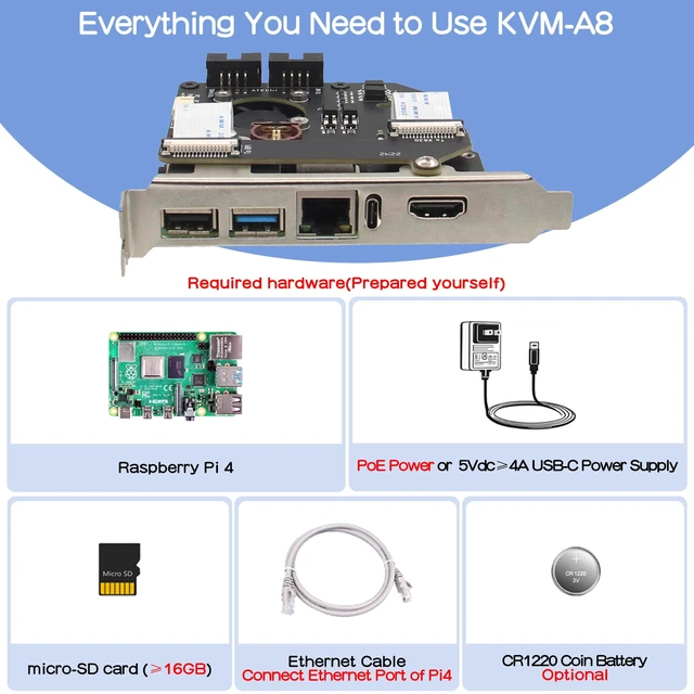 Alt view image 3 of 7 - Geekworm KVM-A8 PCIe Version KVM Over IP kit for Raspberry Pi 4 Model B | Support KVM V3 PoE ATX Video CSI (Unassembled and Not Include Raspberry Pi 4/SD Card/Power Adapter)
