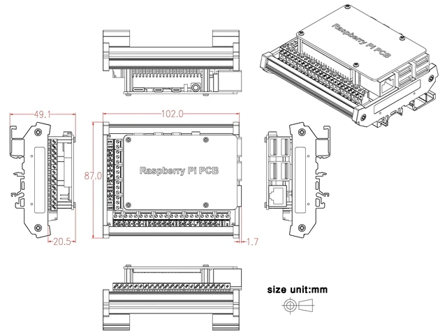 Alt view image 5 of 7 - Electronics-Salon DIN Rail Mount Screw Terminal Block Adapter Module, for Raspberry Pi A+ 3A+ B+ 2B, 3B 3B+ 4B Zero Zero-W